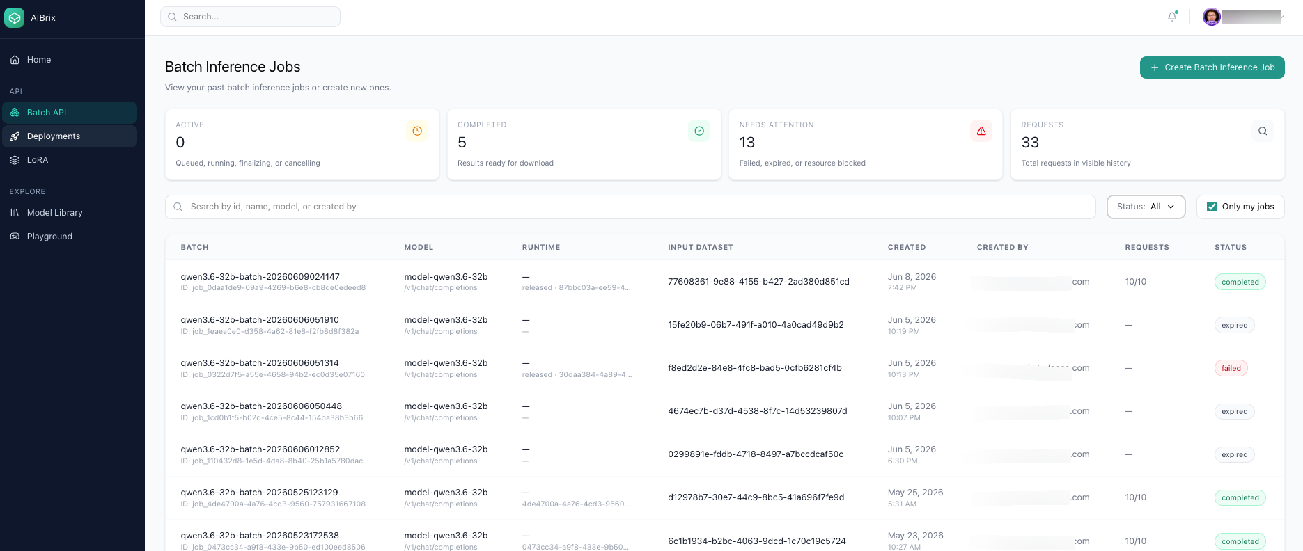 Console — batch jobs